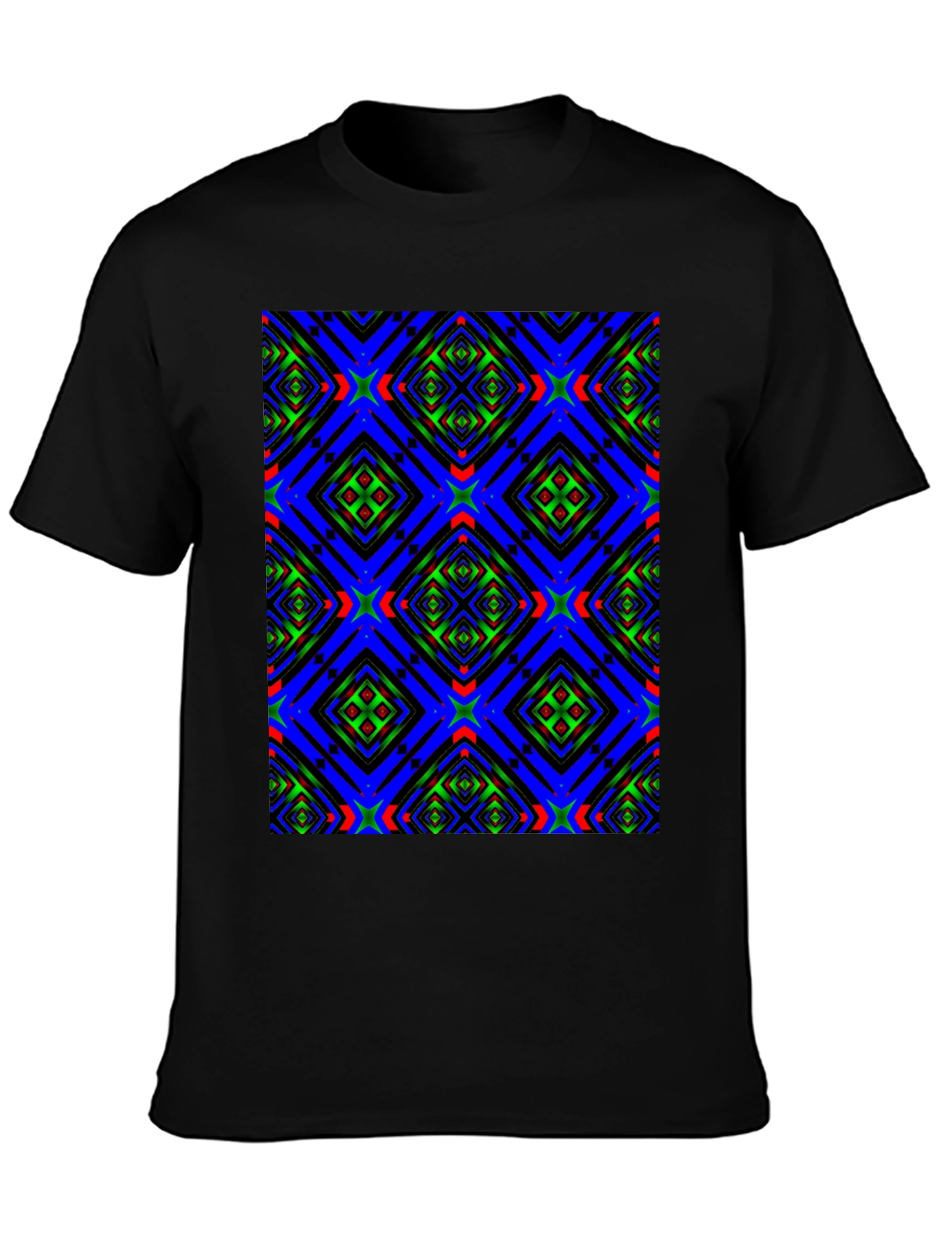 Geometric Kaleidoscope Pattern Black T-Shirt