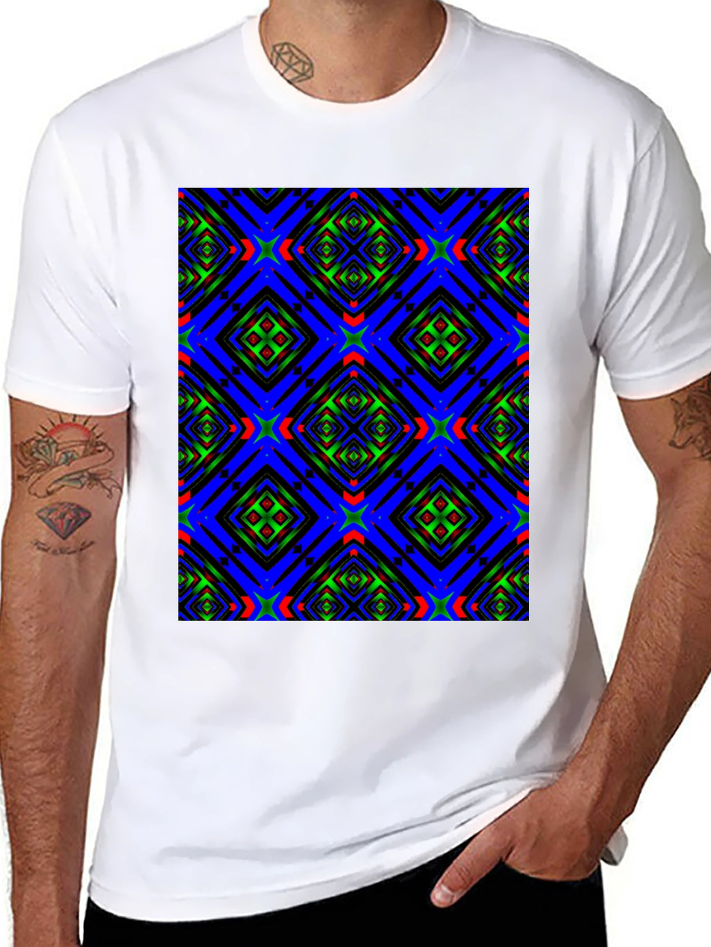 Geometric Kaleidoscope Pattern Black T-Shirt
