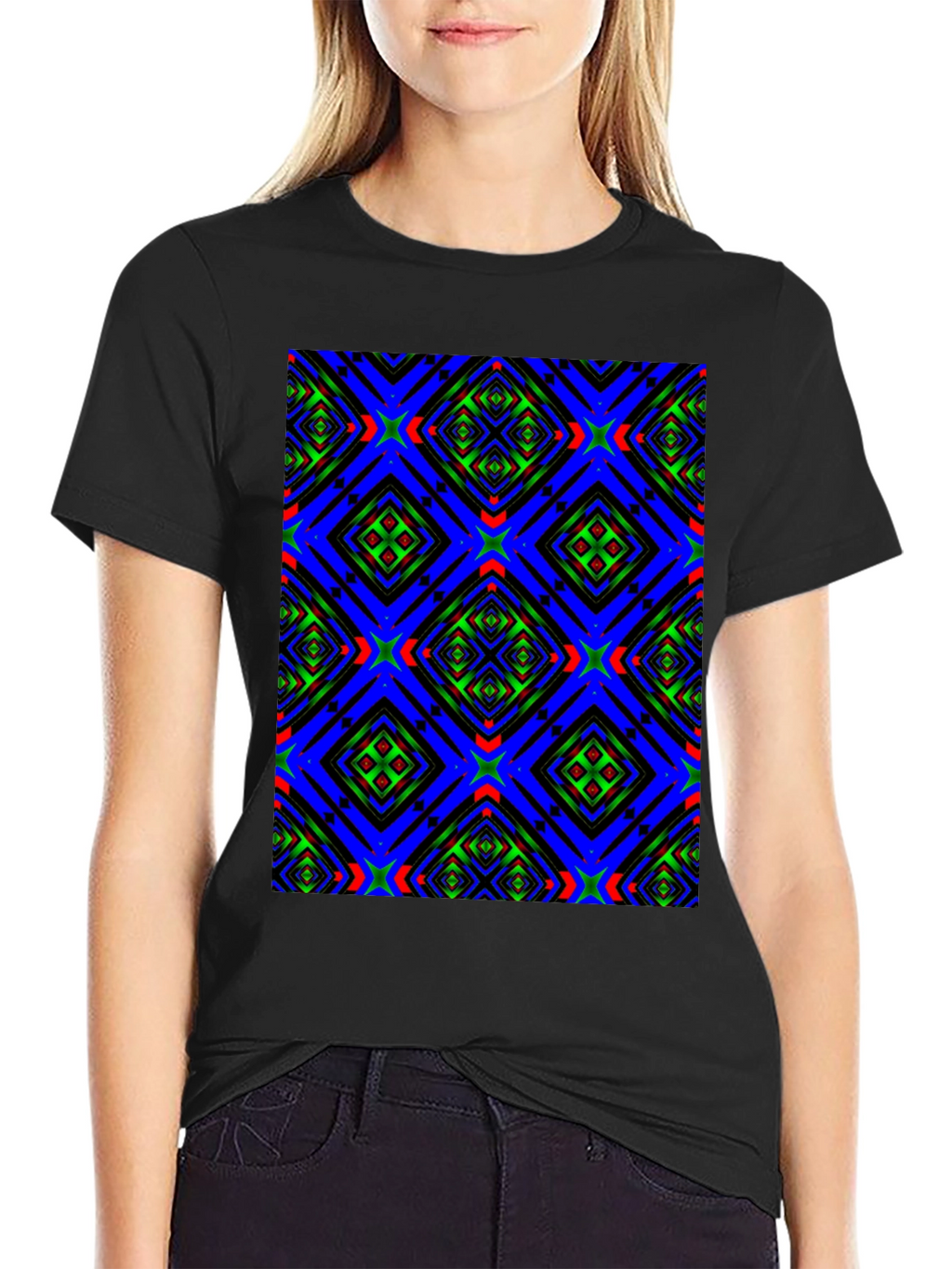 Geometric Kaleidoscope Pattern Black T-Shirt