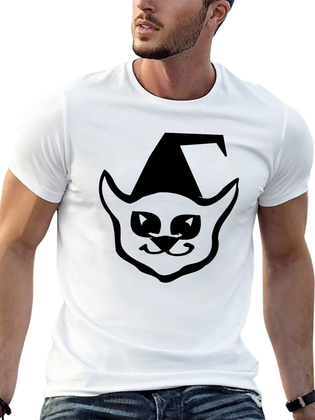 Halloween Cat Witch T-Shirt - Black Cotton Tee