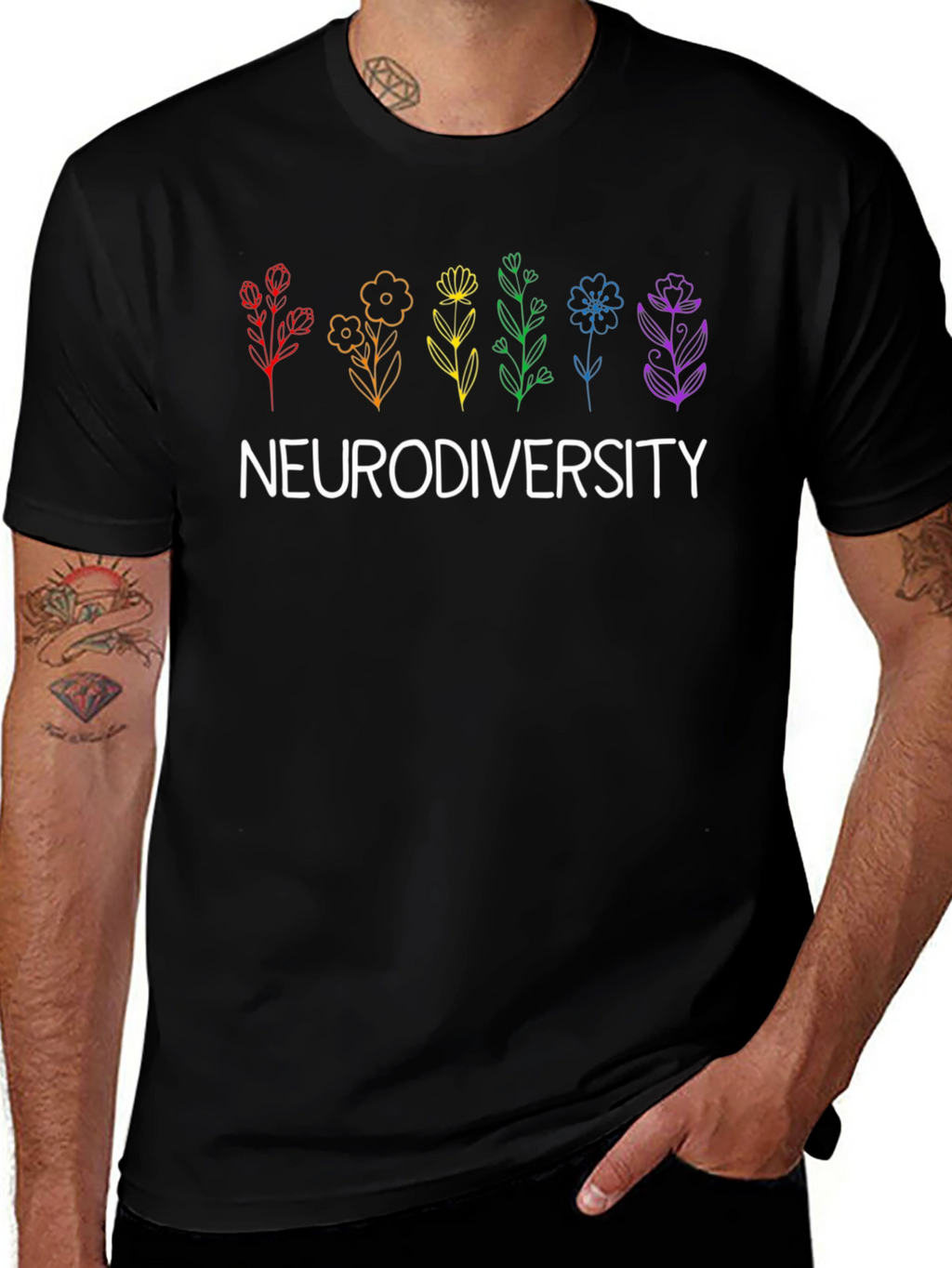 Neurodiversity Pride Rainbow Floral T-Shirt