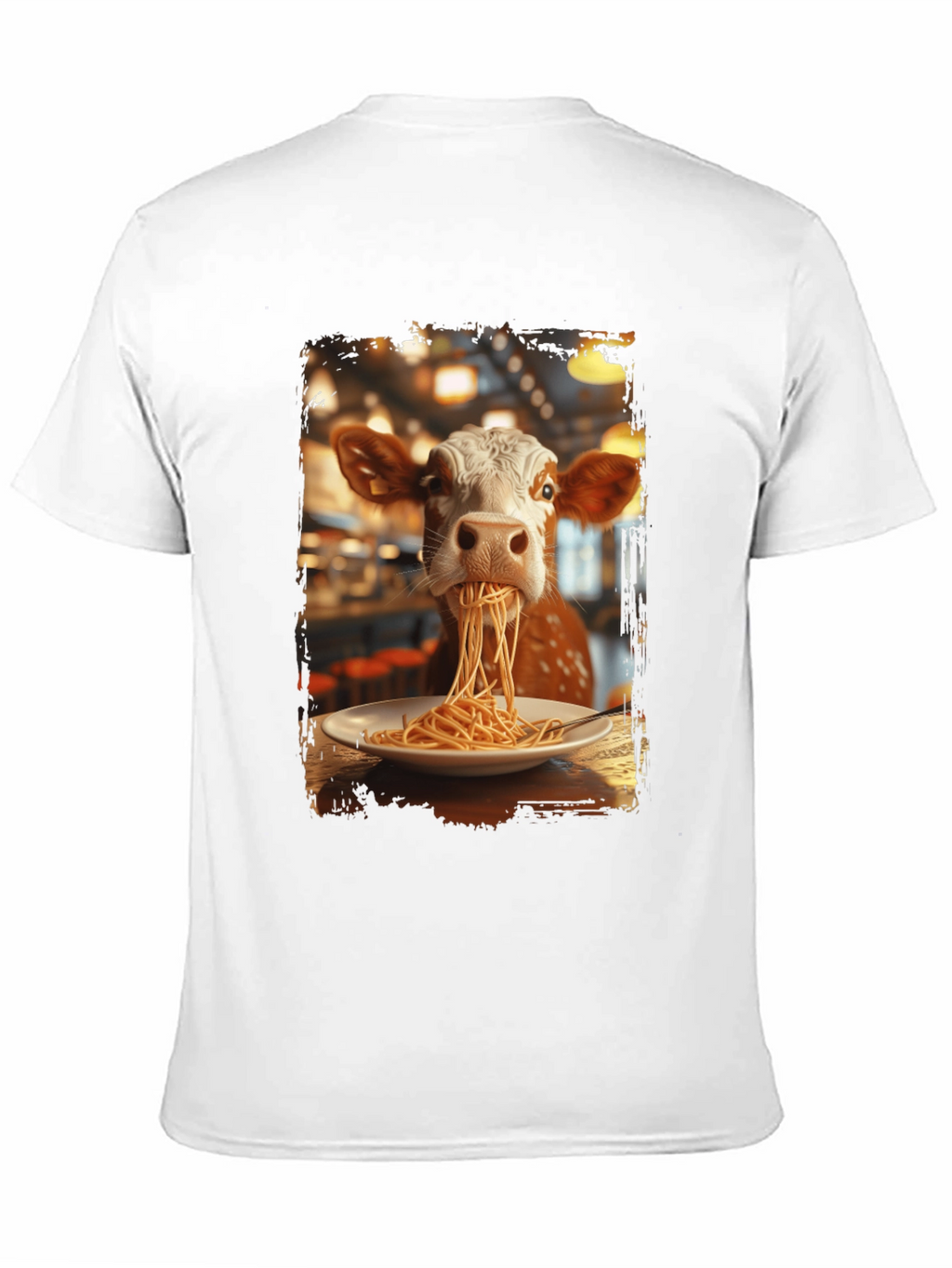 Cow Eating Spaghetti Graphic T-Shirt