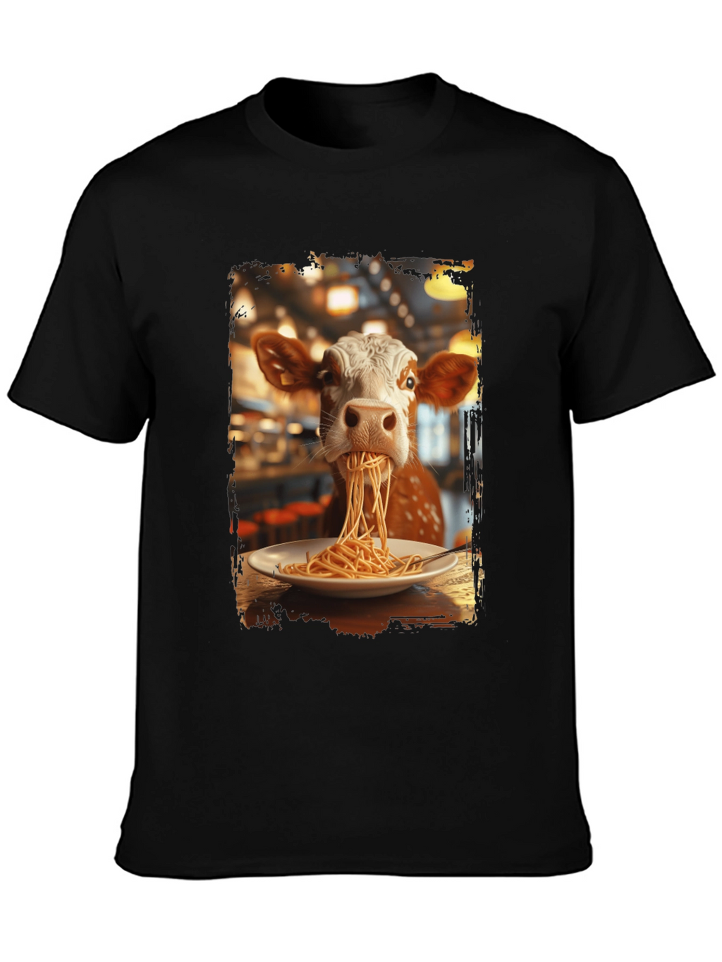 Cow Eating Spaghetti Graphic T-Shirt