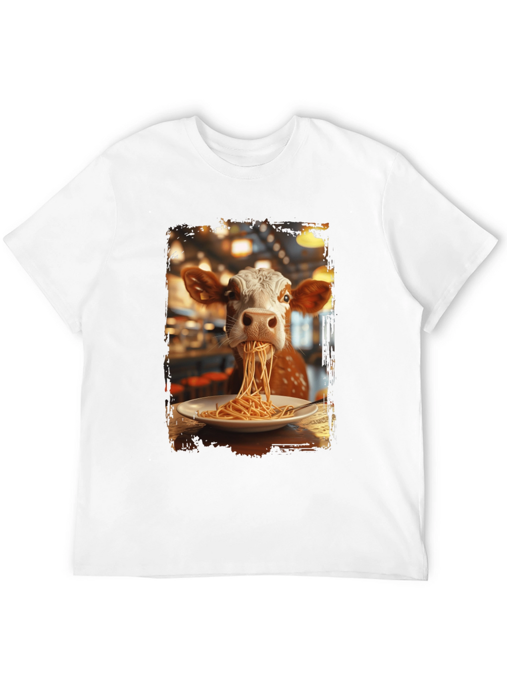 Cow Eating Spaghetti Graphic T-Shirt