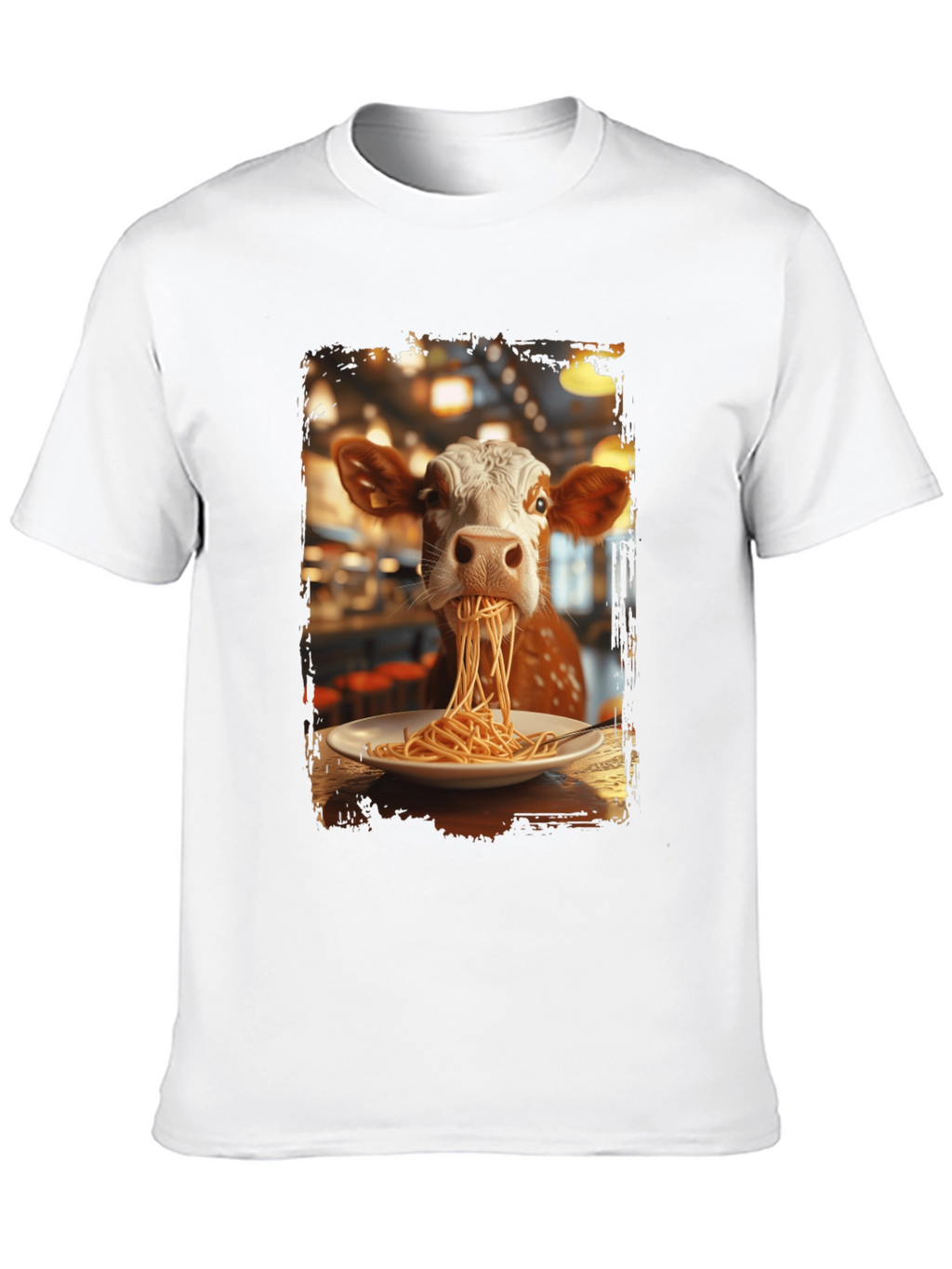 Cow Eating Spaghetti Graphic T-Shirt