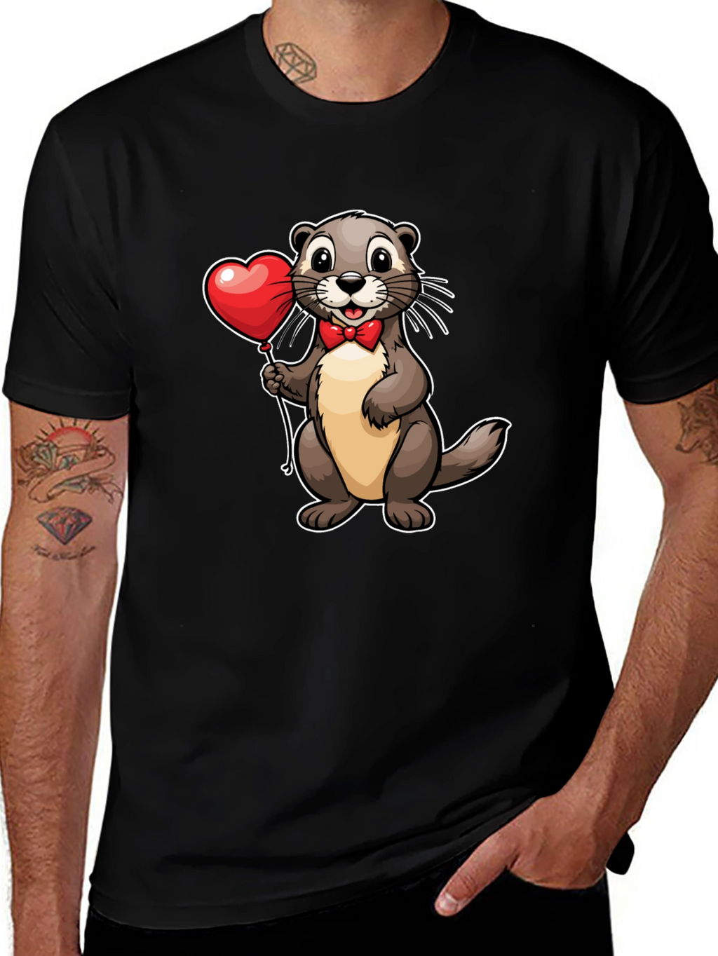 Otter with Heart Balloon T-Shirt - Valentines Day Tee