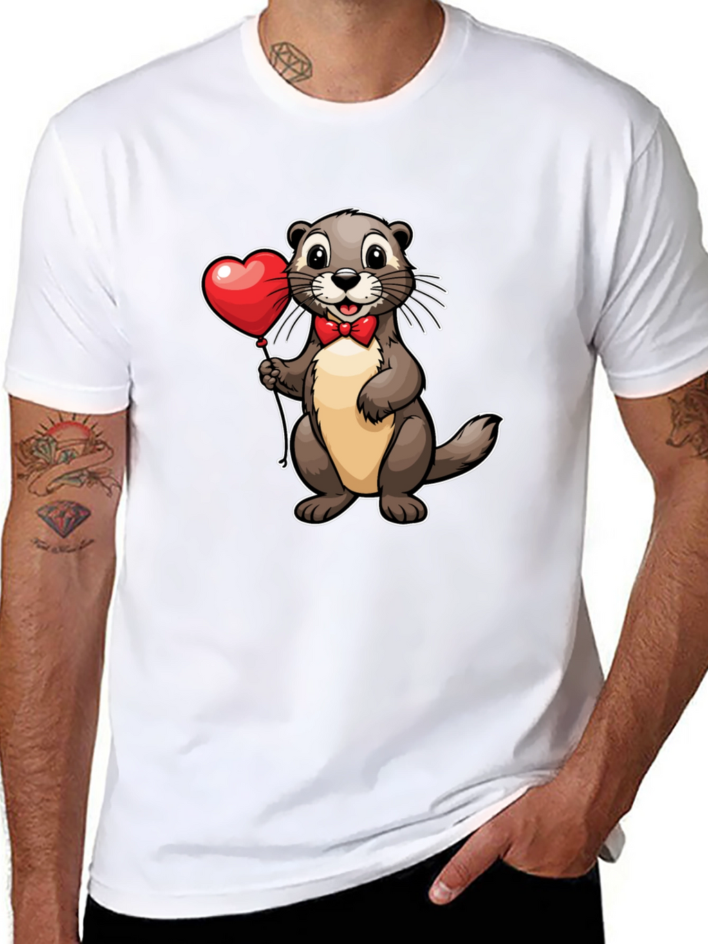 Otter with Heart Balloon T-Shirt - Valentines Day Tee