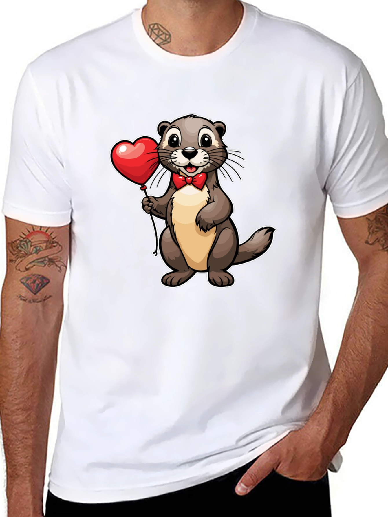Otter with Heart Balloon T-Shirt - Valentines Day Tee
