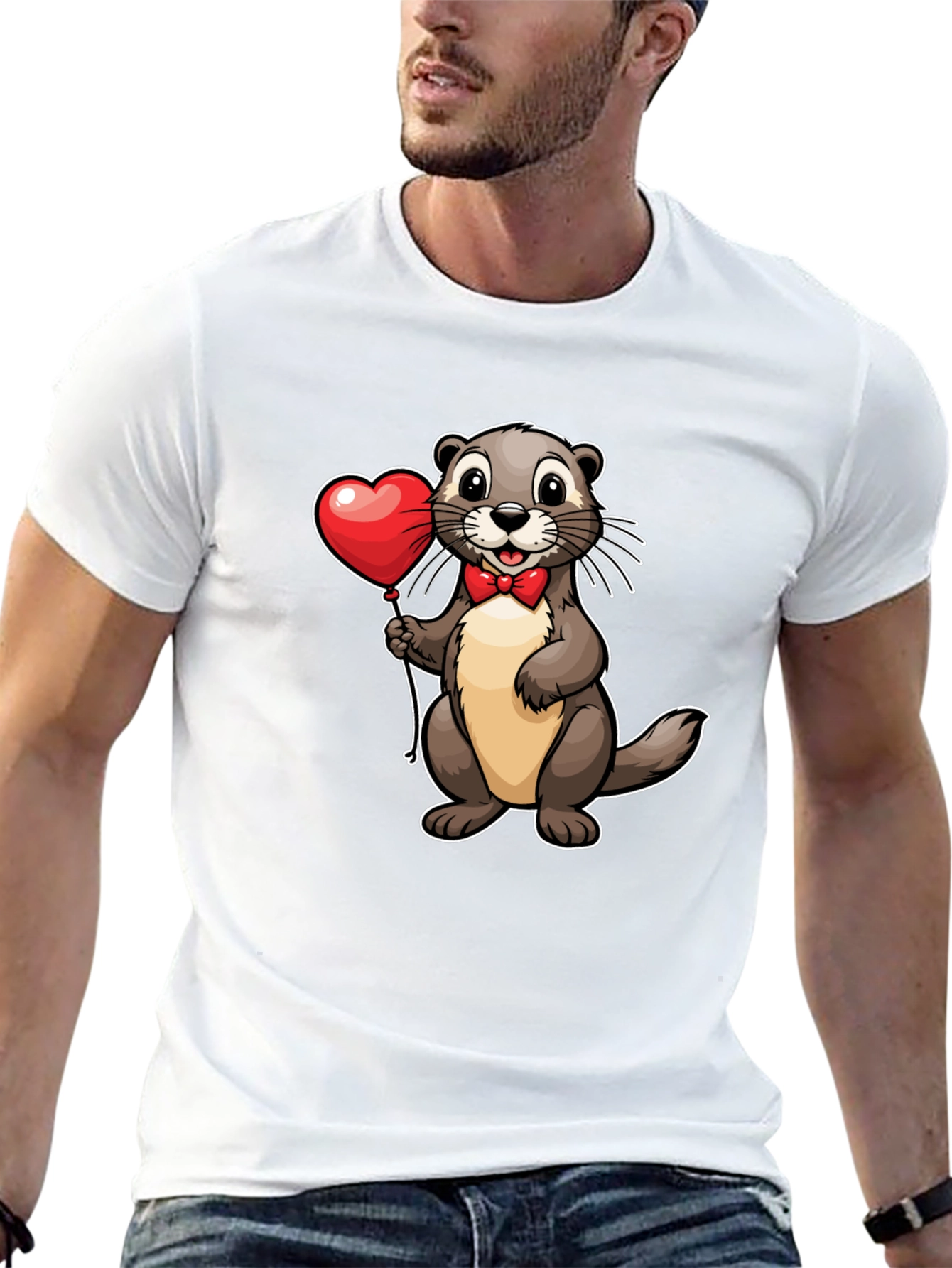 Otter with Heart Balloon T-Shirt - Valentines Day Tee