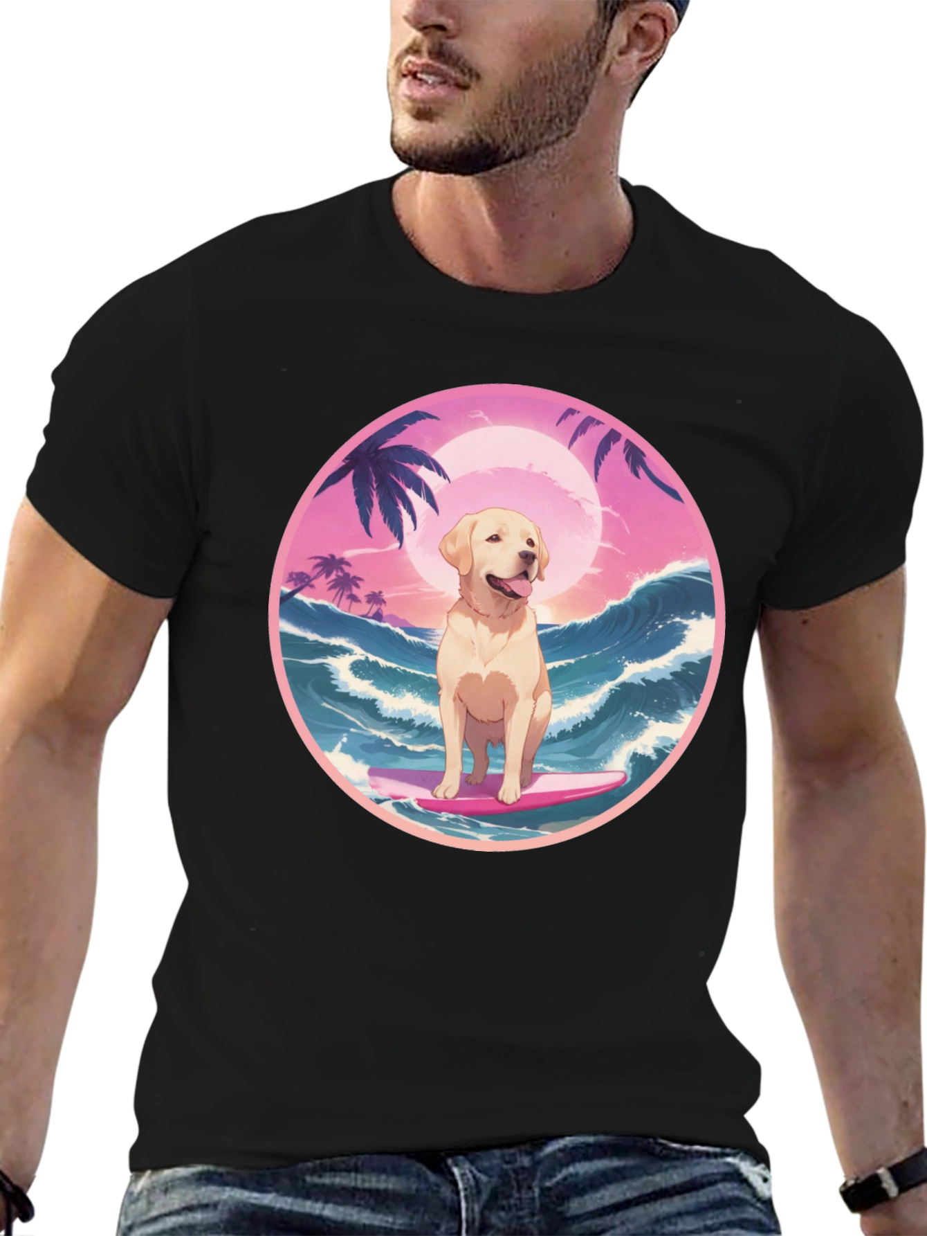 Surf Dog Graphic Tee - Beach Vibes T-Shirt