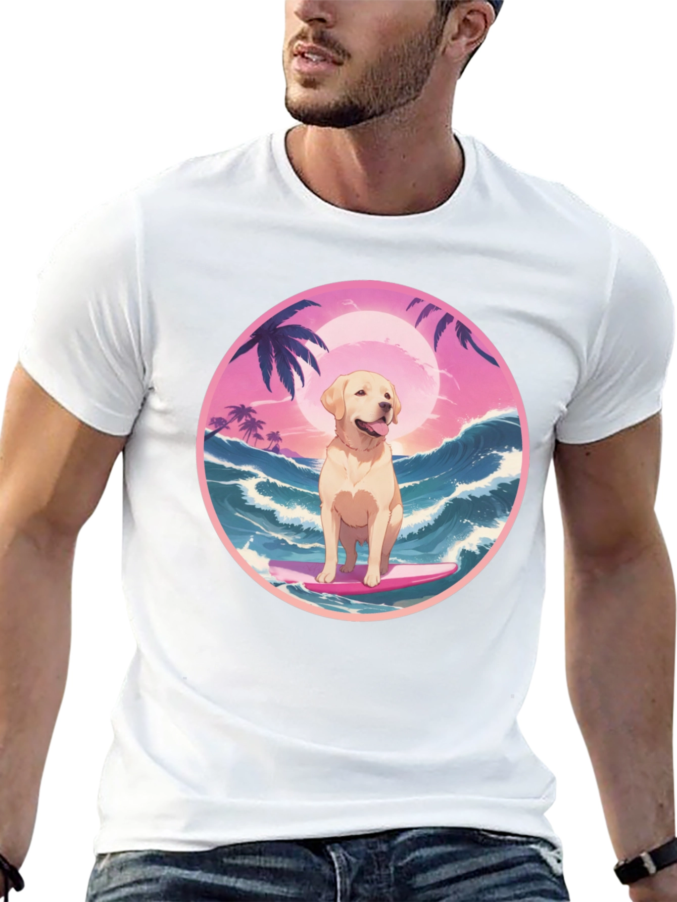 Surf Dog Graphic Tee - Beach Vibes T-Shirt