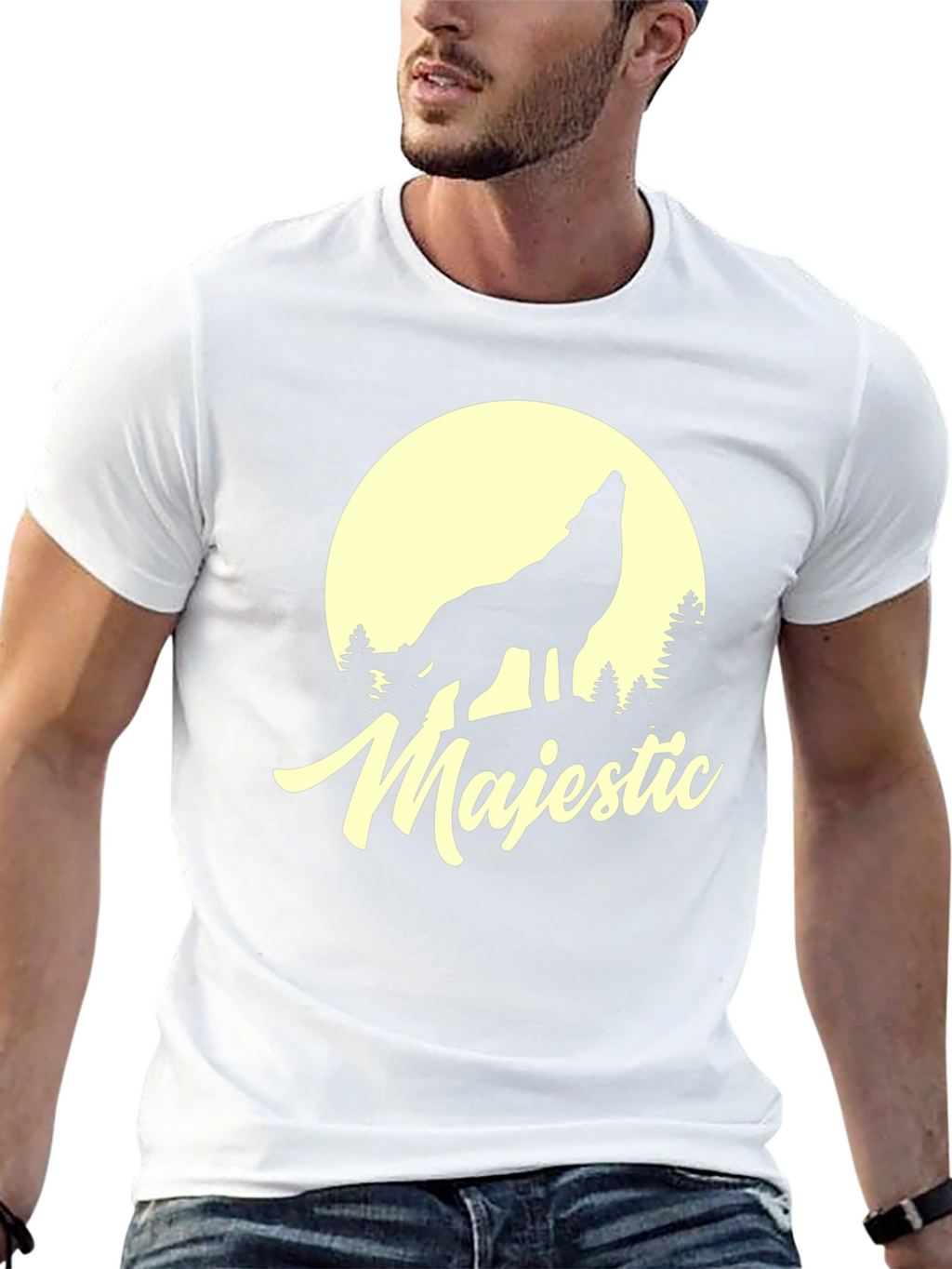 Majestic Wolf Moon Graphic T-Shirt - Black