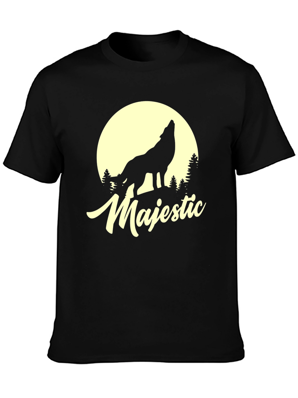 Majestic Wolf Moon Graphic T-Shirt - Black