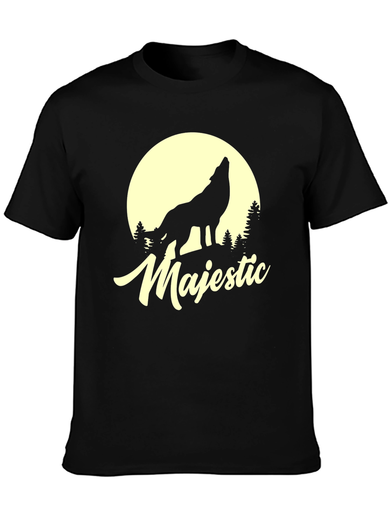 Majestic Wolf Moon Graphic T-Shirt - Black