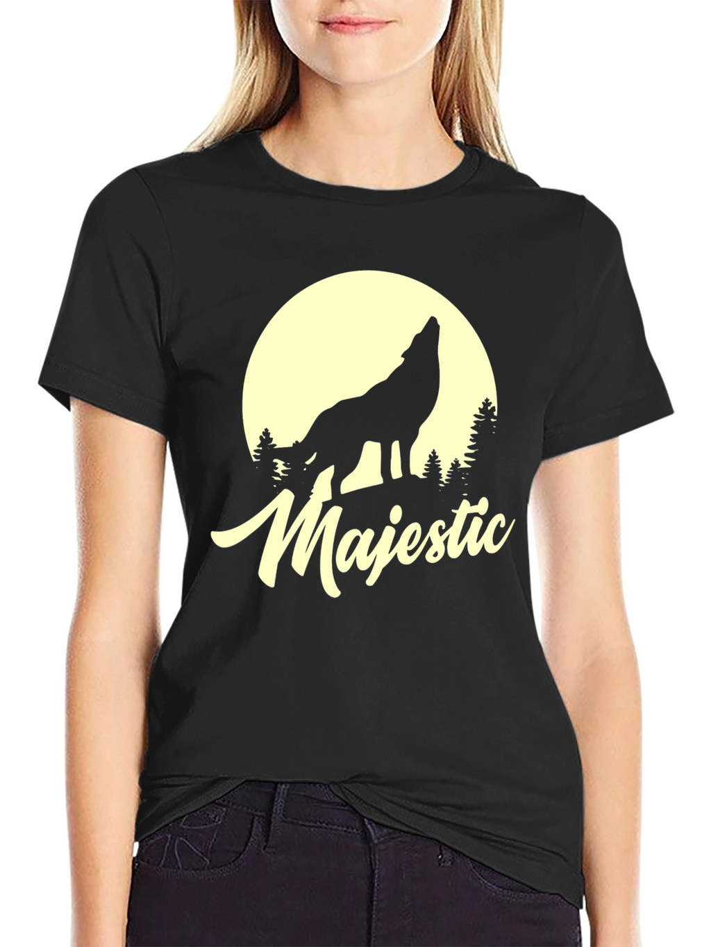 Majestic Wolf Moon Graphic T-Shirt - Black