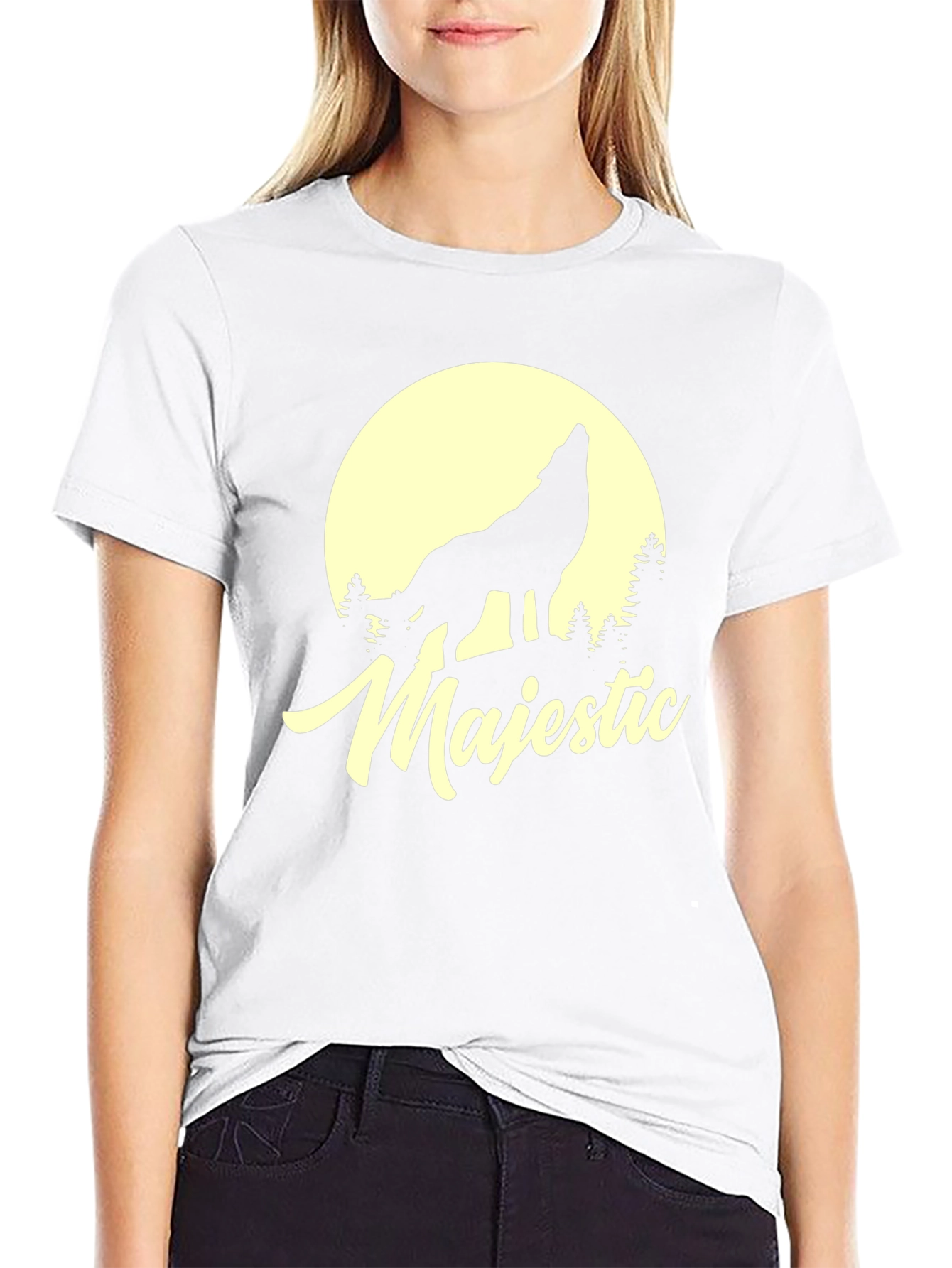 Majestic Wolf Moon Graphic T-Shirt - Black