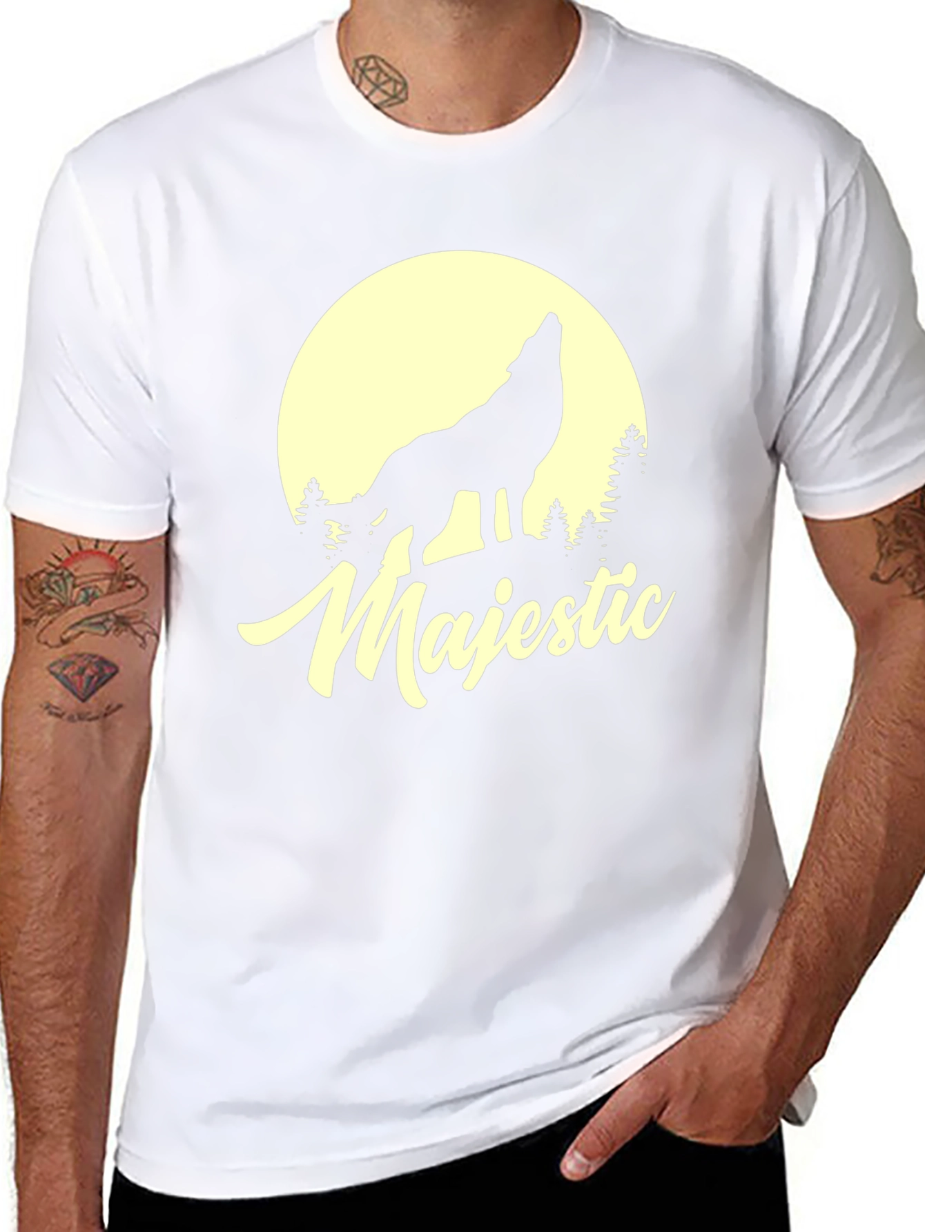 Majestic Wolf Moon Graphic T-Shirt - Black