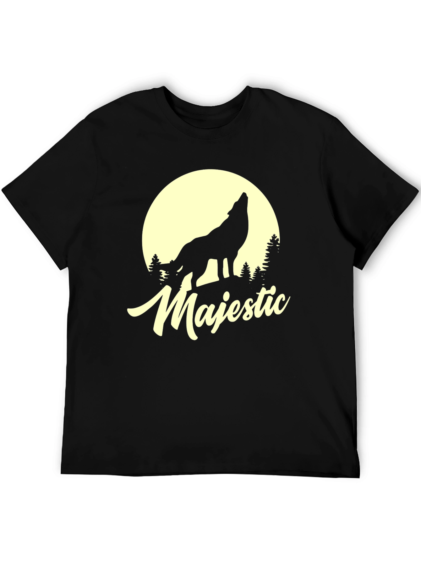 Majestic Wolf Moon Graphic T-Shirt - Black