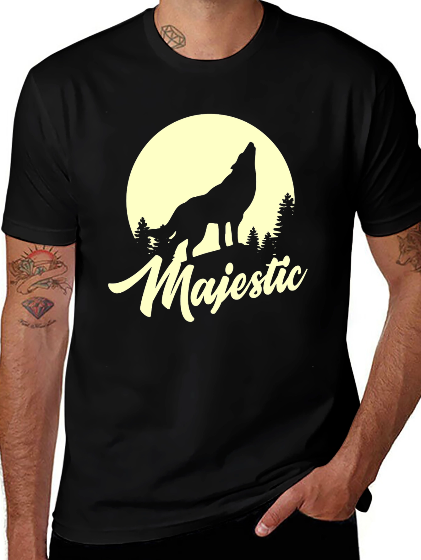 Majestic Wolf Moon Graphic T-Shirt - Black