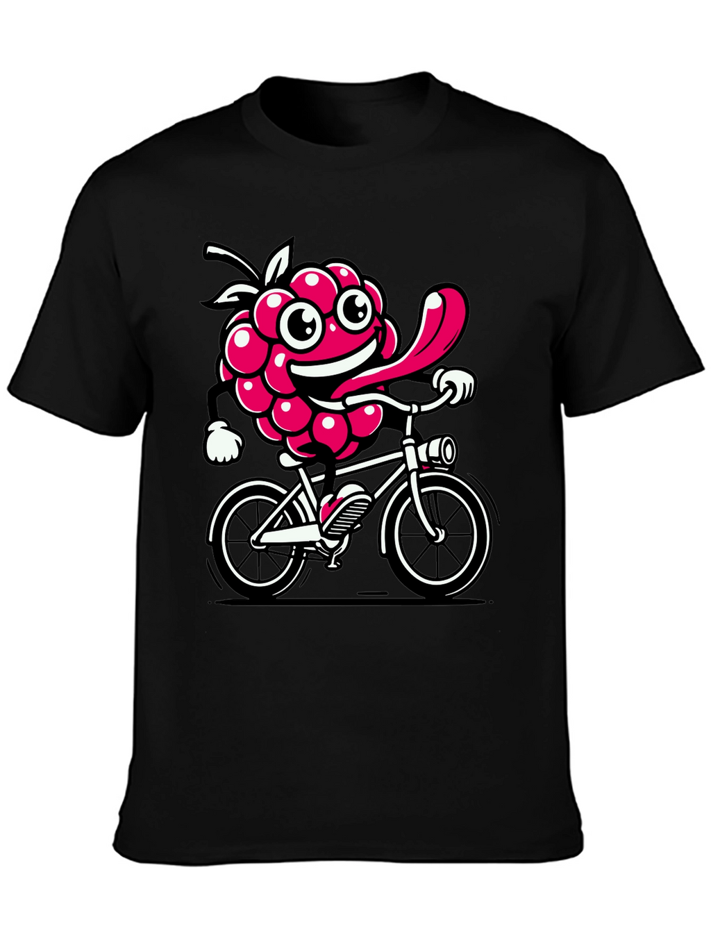 Funny Raspberry on Bike Graphic Tee - Black