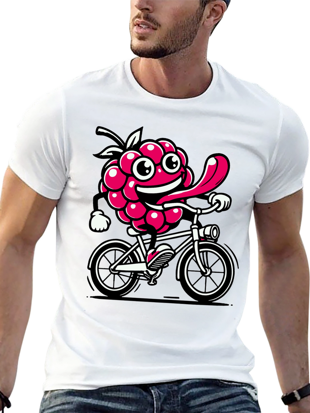 Funny Raspberry on Bike Graphic Tee - Black