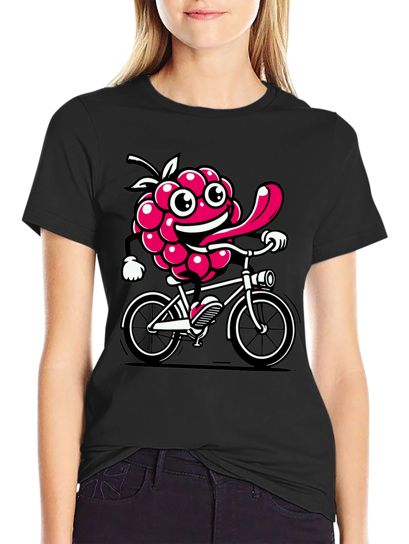 Funny Raspberry on Bike Graphic Tee - Black