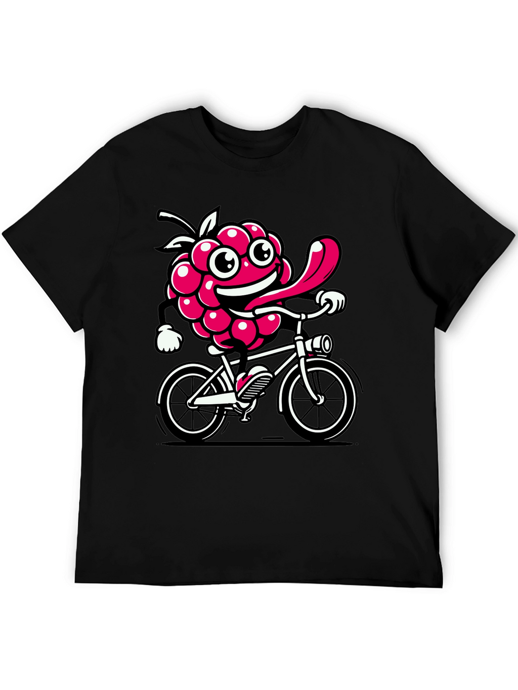 Funny Raspberry on Bike Graphic Tee - Black