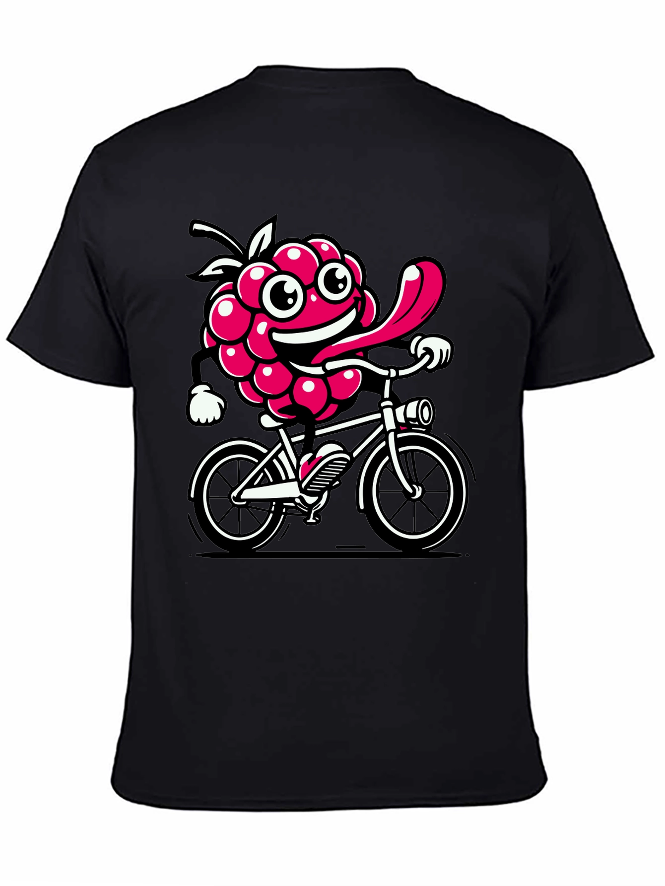 Funny Raspberry on Bike Graphic Tee - Black