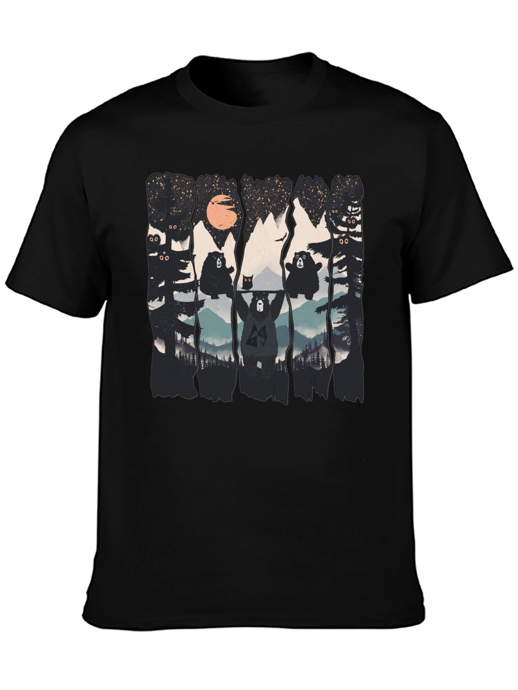 Bear Silhouette Graphic Print Black T-Shirt