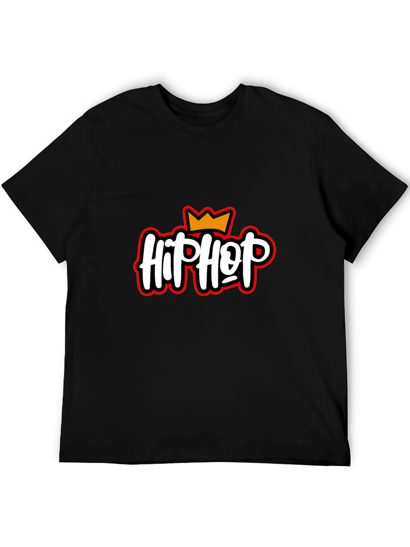 Hip Hop Crown Graphic Tee - Black Crew Neck T-Shirt