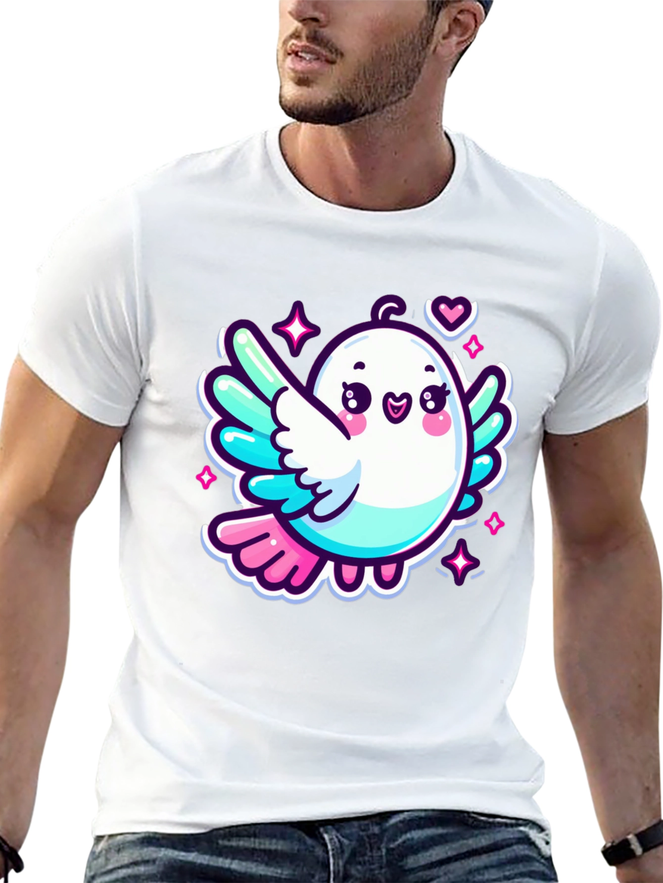 Cute Cartoon Bird Graphic Black T-Shirt