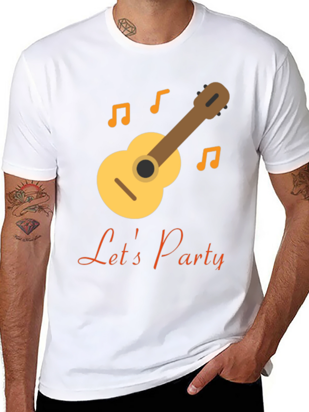 Lets Party Black T-Shirt with Guitar Design