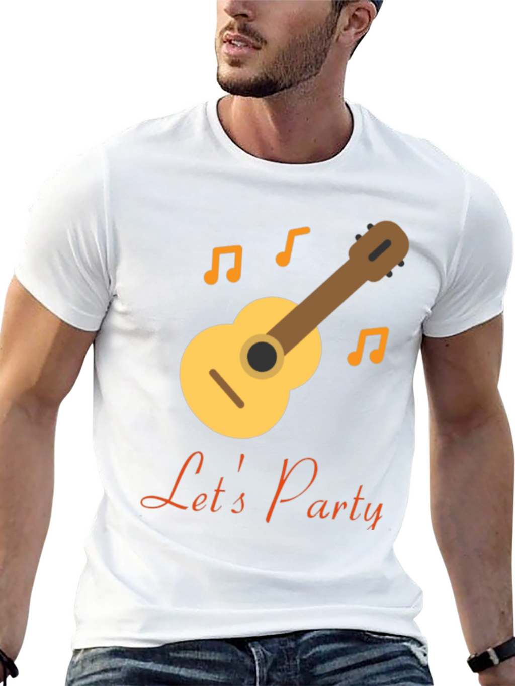Lets Party Black T-Shirt with Guitar Design