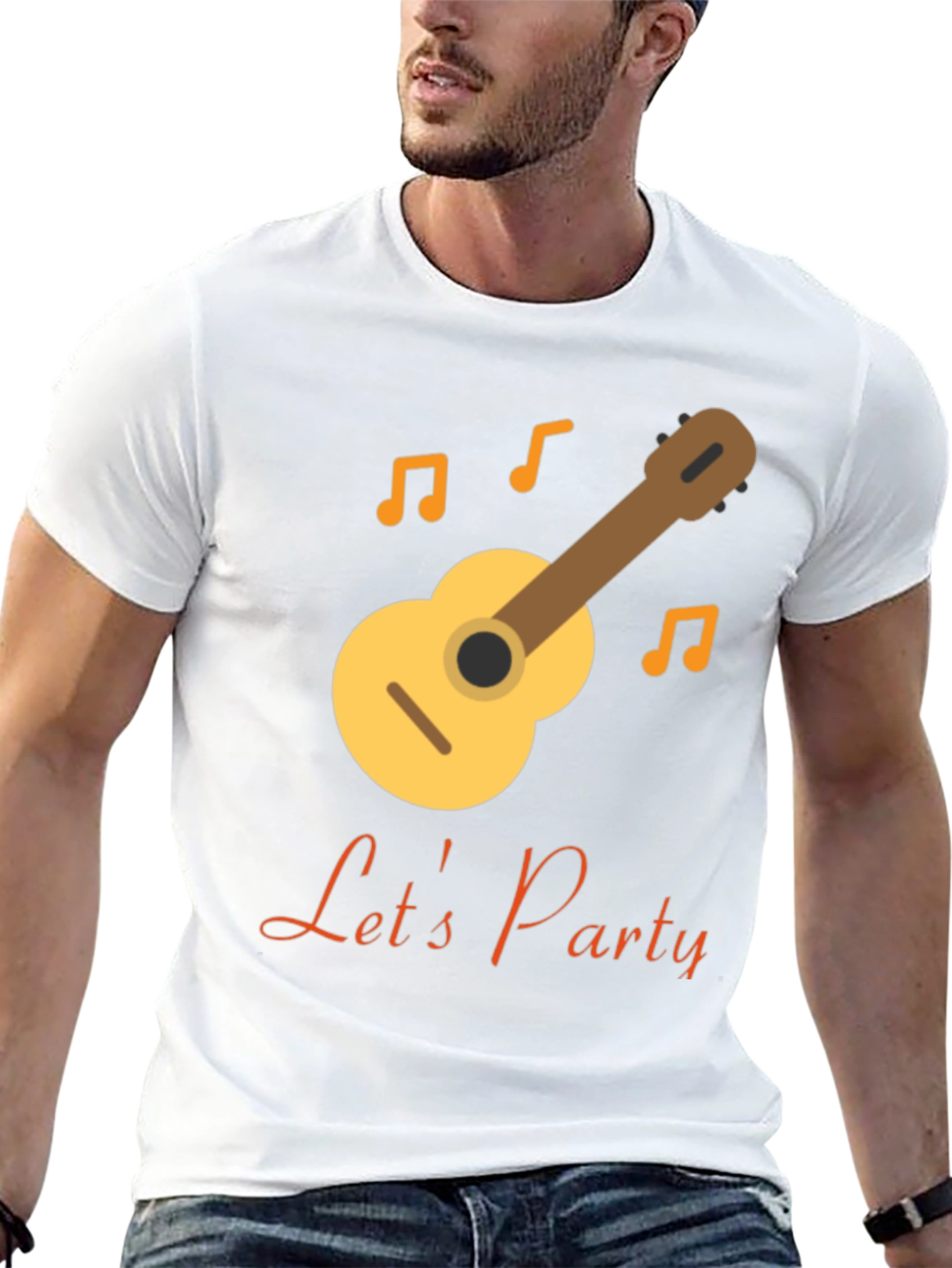 Lets Party Black T-Shirt with Guitar Design