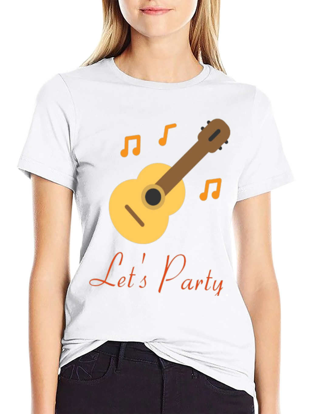 Lets Party Black T-Shirt with Guitar Design