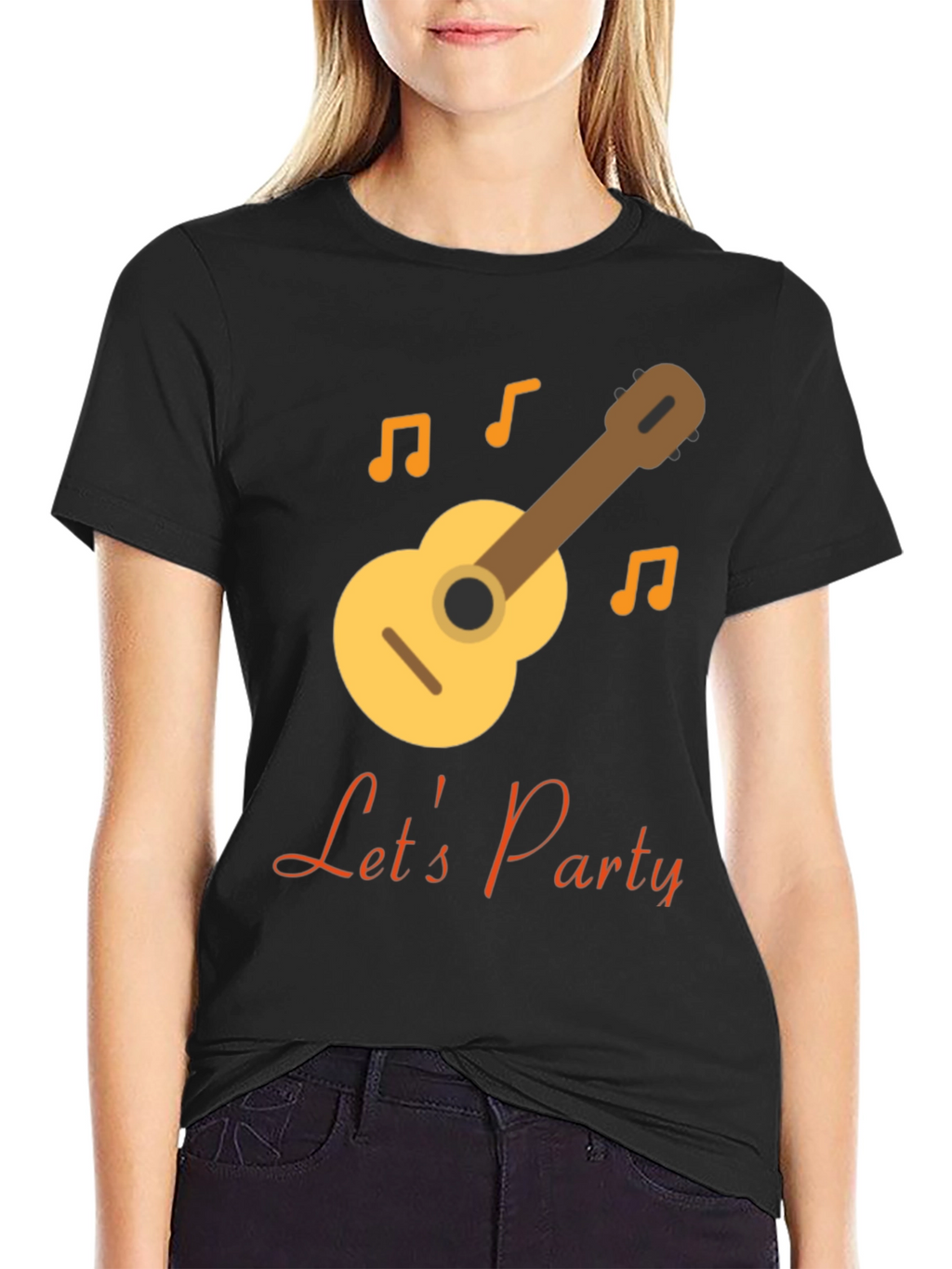 Lets Party Black T-Shirt with Guitar Design