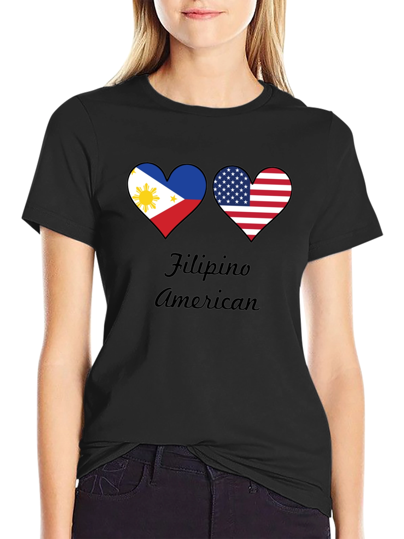 Filipino American Flag Heart Graphic Tee