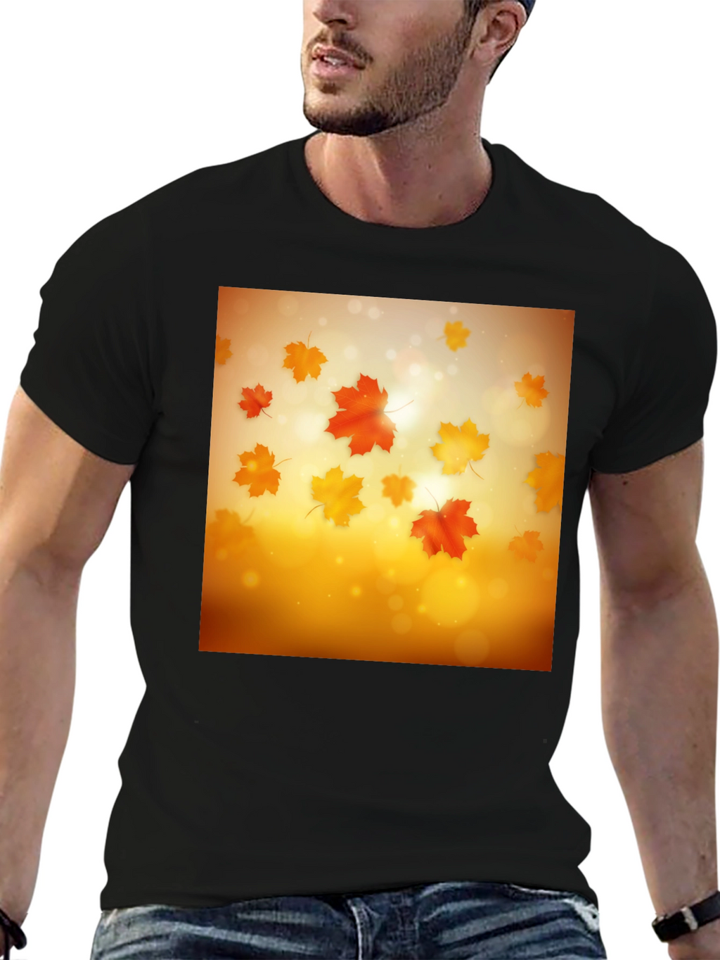 Autumn Leaves Graphic Tee - Black Cotton T-Shirt