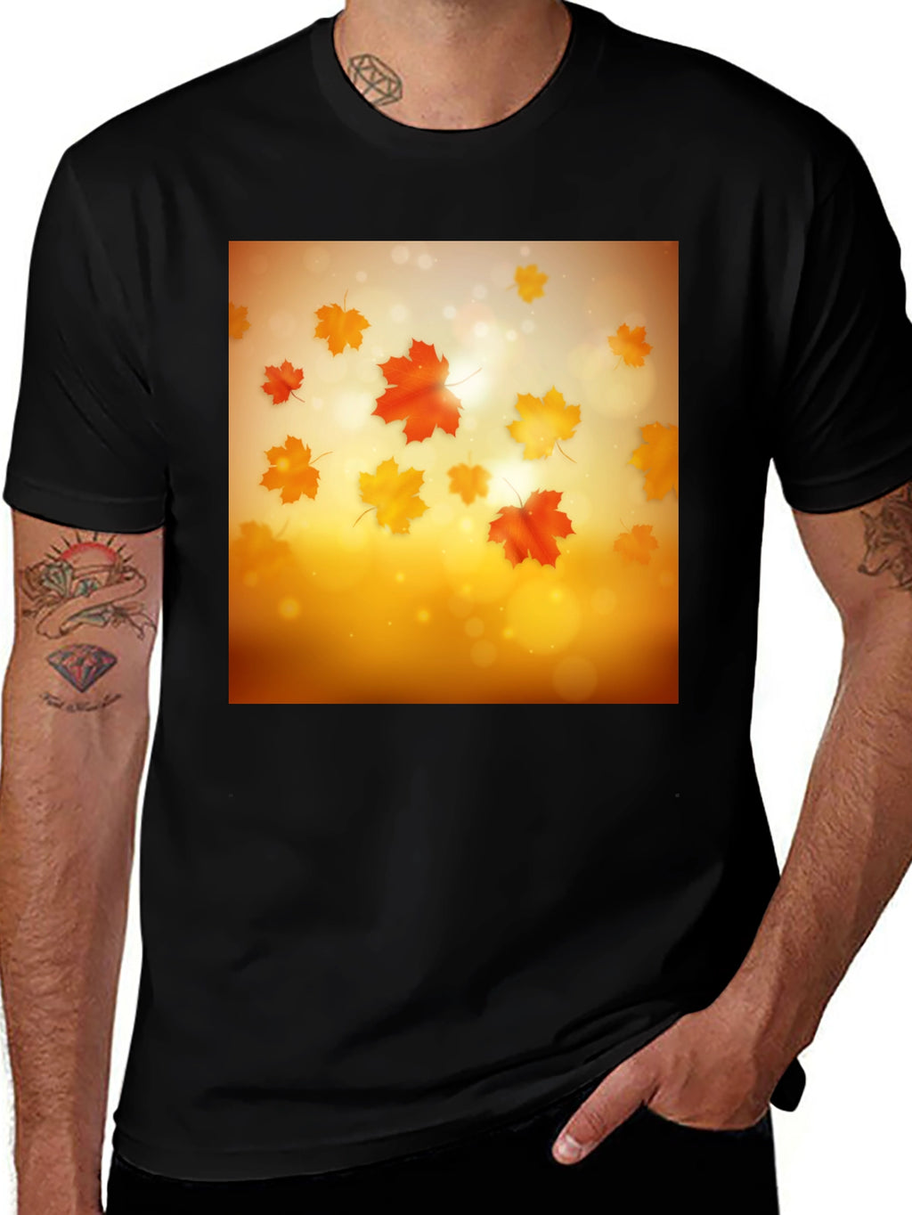 Autumn Leaves Graphic Tee - Black Cotton T-Shirt