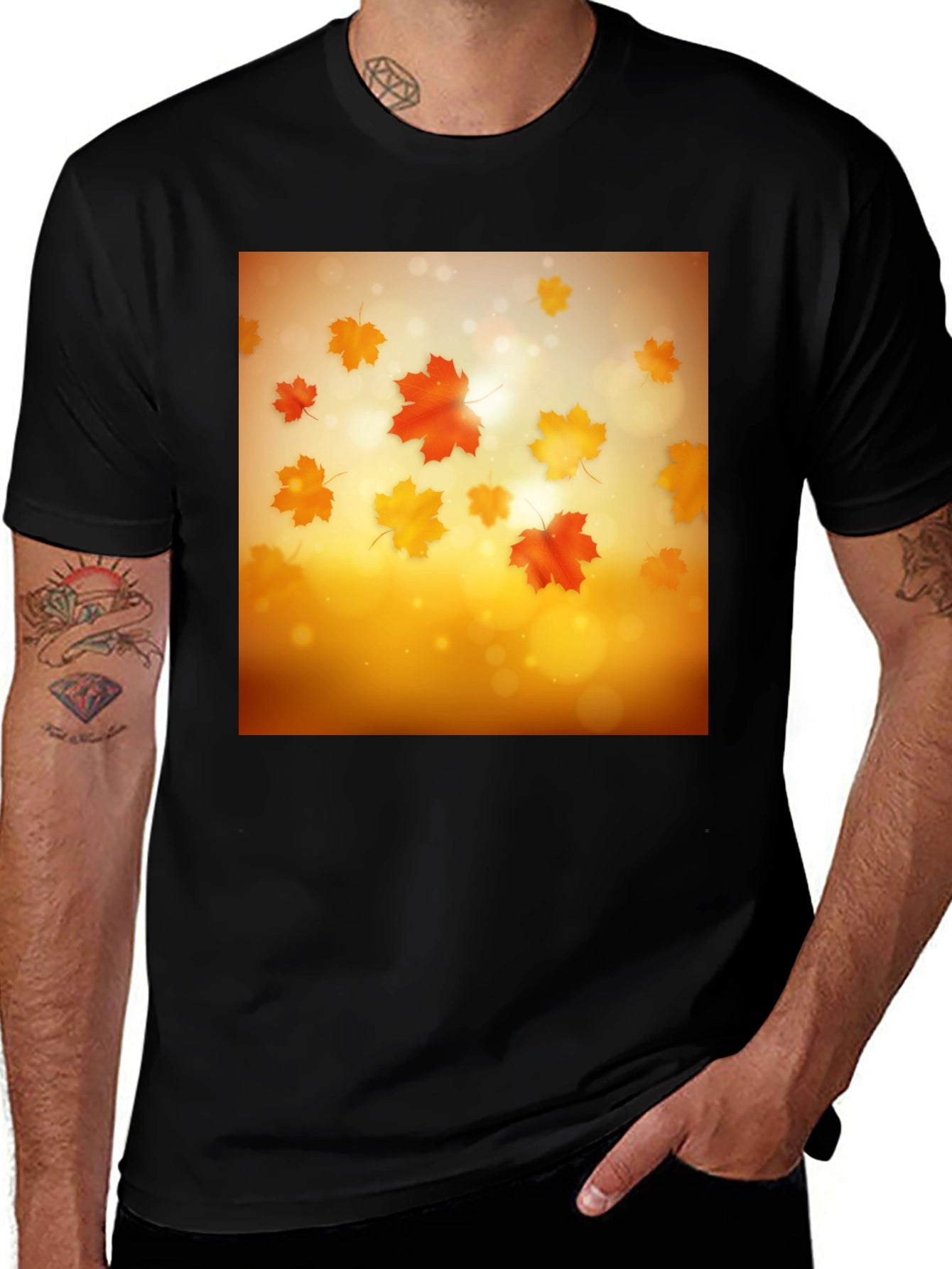 Autumn Leaves Graphic Tee - Black Cotton T-Shirt
