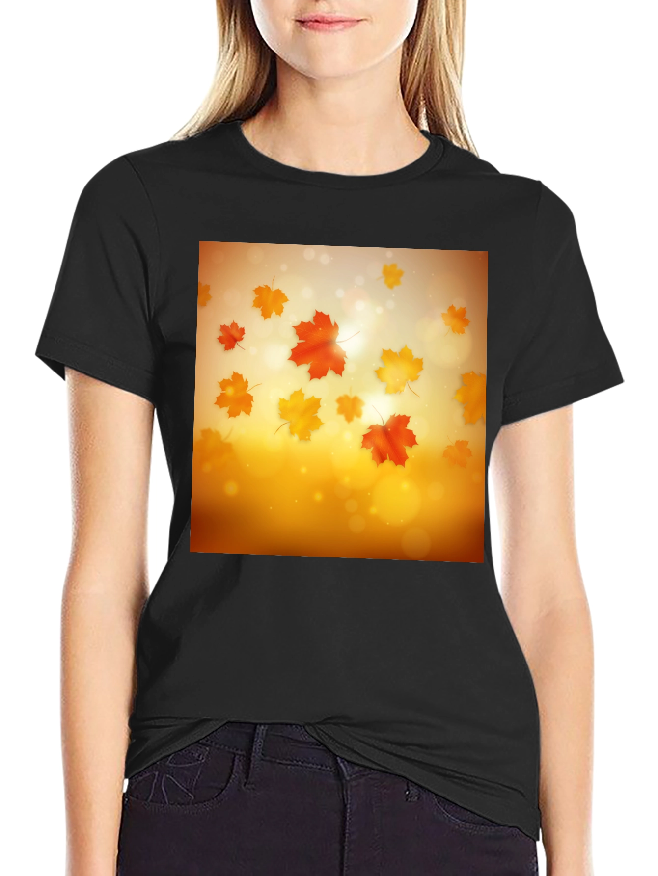 Autumn Leaves Graphic Tee - Black Cotton T-Shirt