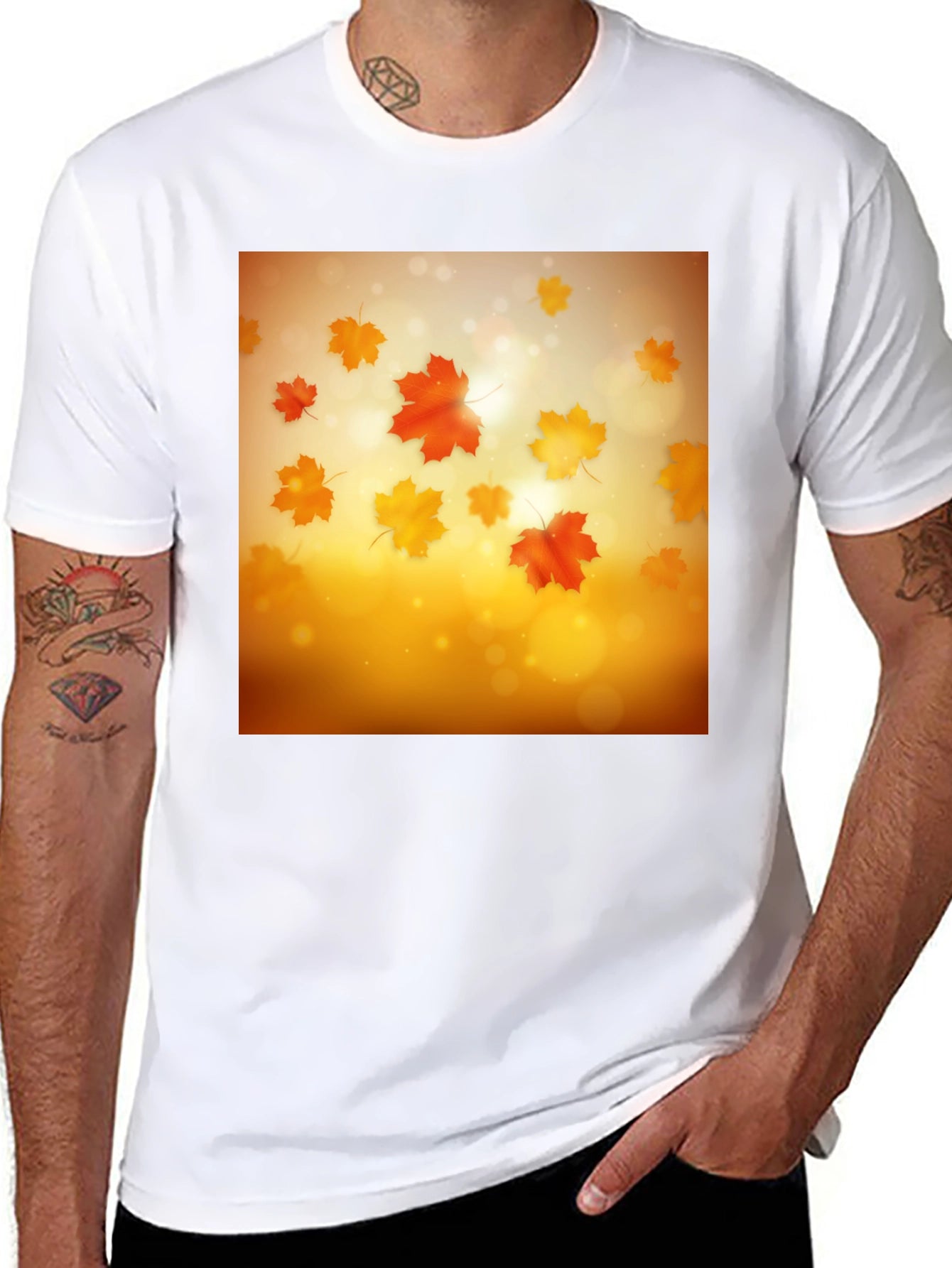 Autumn Leaves Graphic Tee - Black Cotton T-Shirt