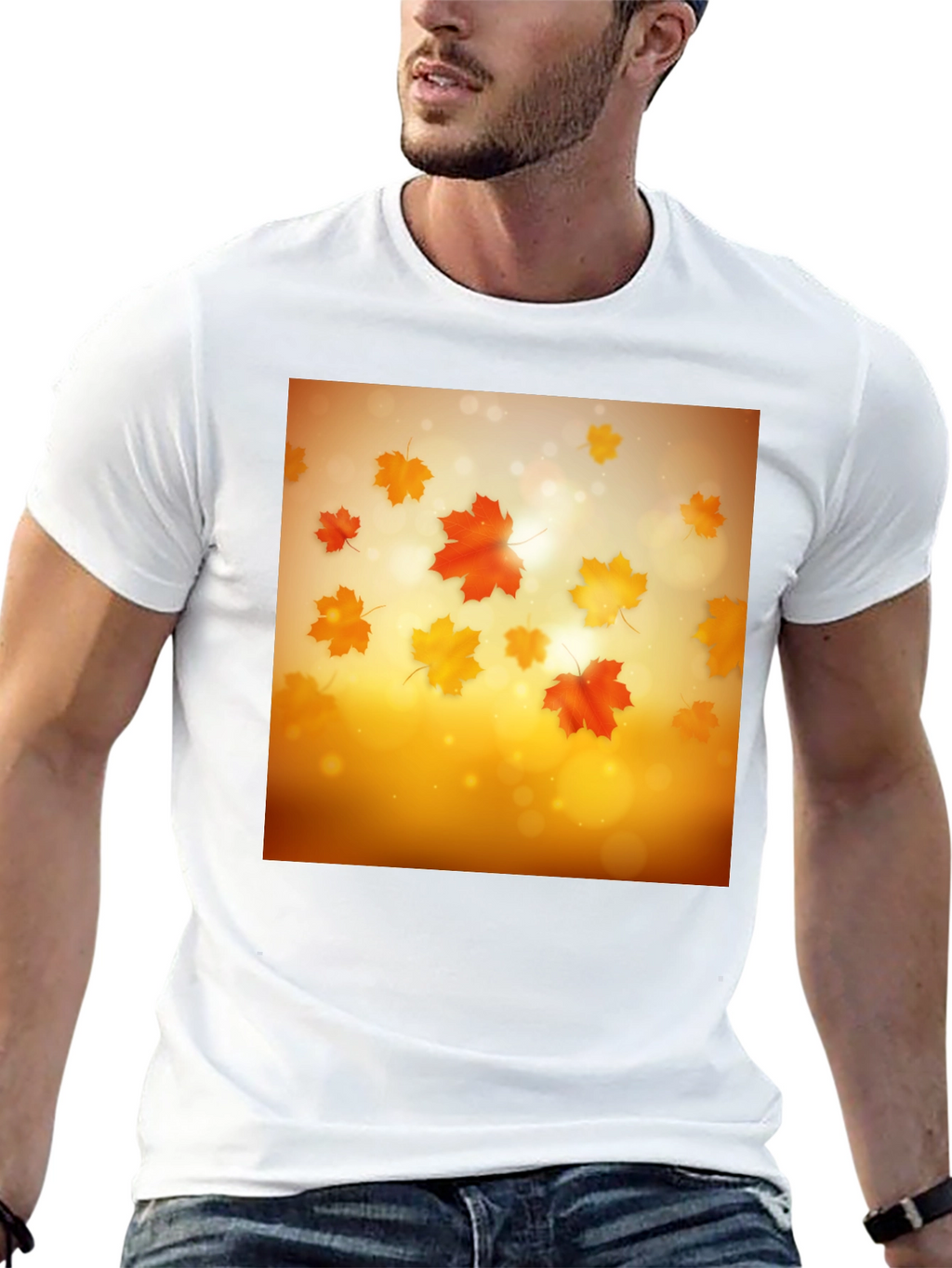 Autumn Leaves Graphic Tee - Black Cotton T-Shirt
