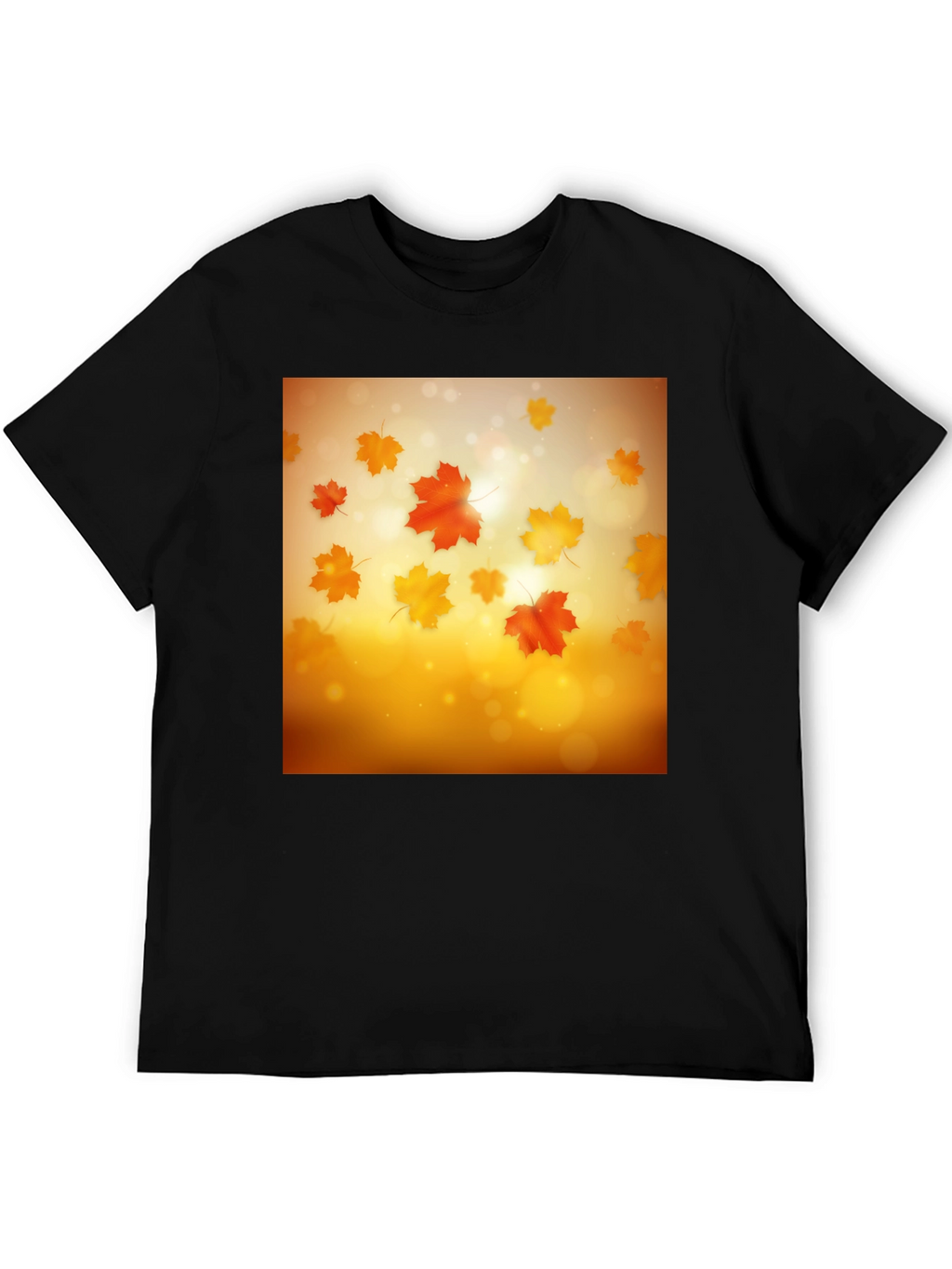 Autumn Leaves Graphic Tee - Black Cotton T-Shirt