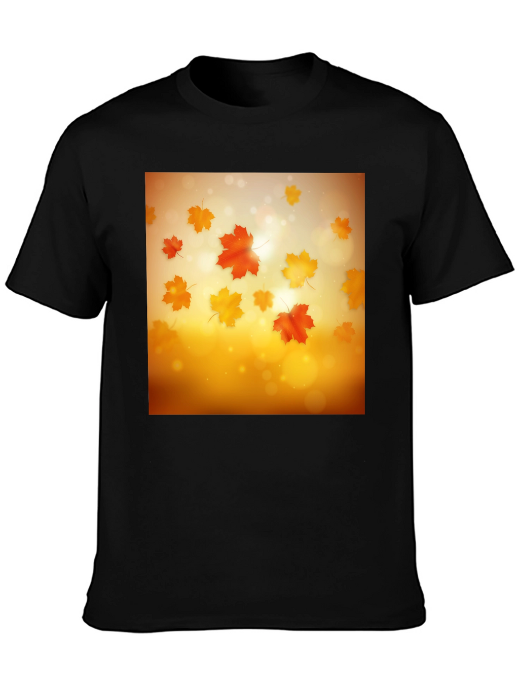 Autumn Leaves Graphic Tee - Black Cotton T-Shirt