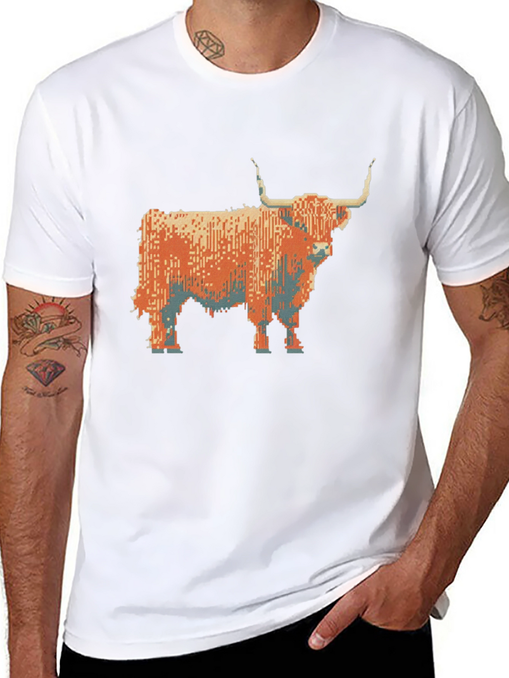 Highland Cow Pixel Art T-Shirt - Black
