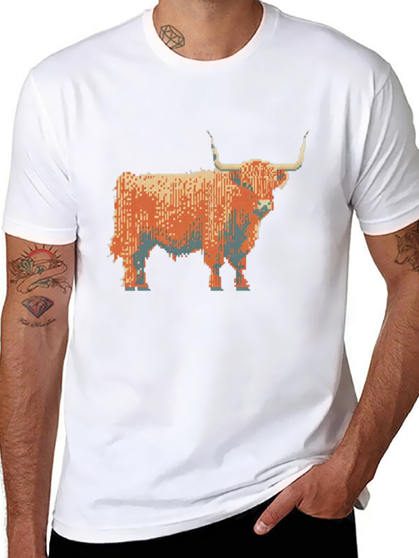 Highland Cow Pixel Art T-Shirt - Black