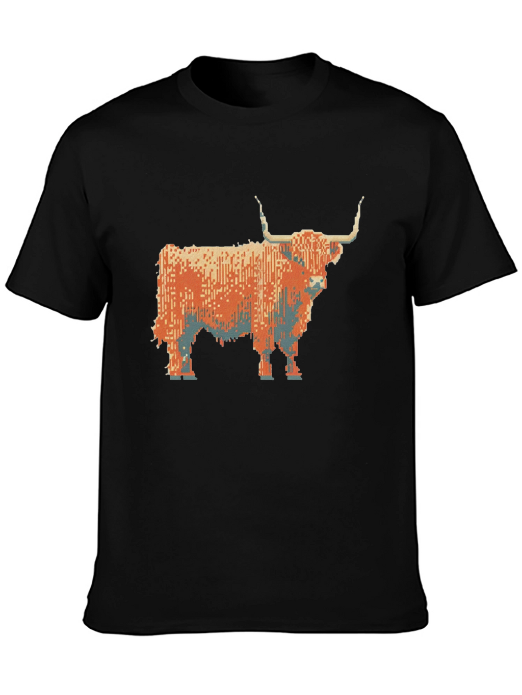 Highland Cow Pixel Art T-Shirt - Black