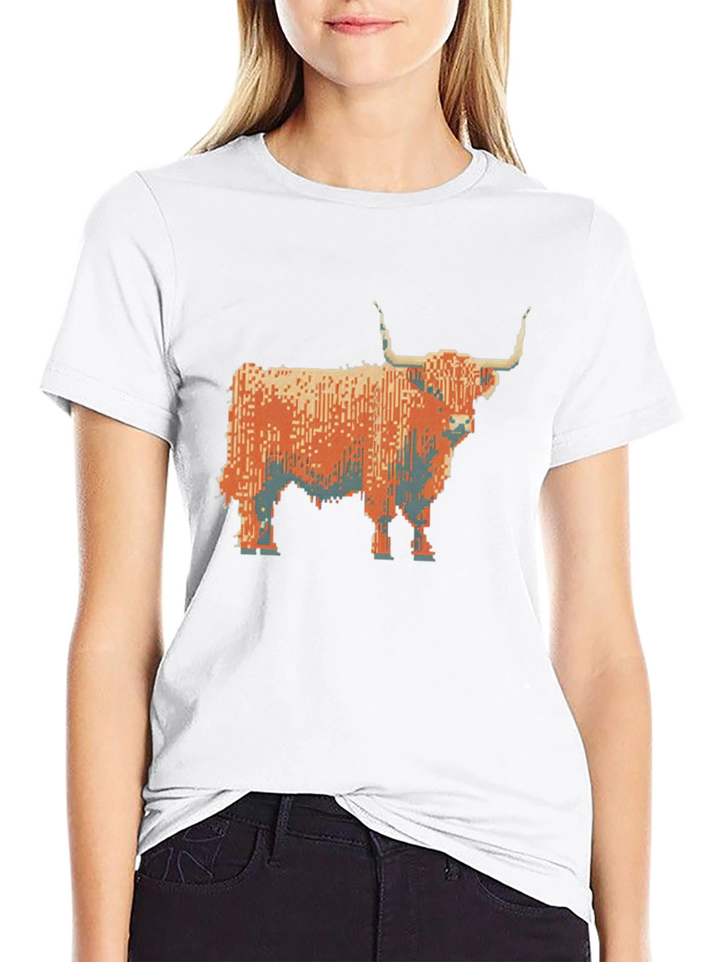 Highland Cow Pixel Art T-Shirt - Black