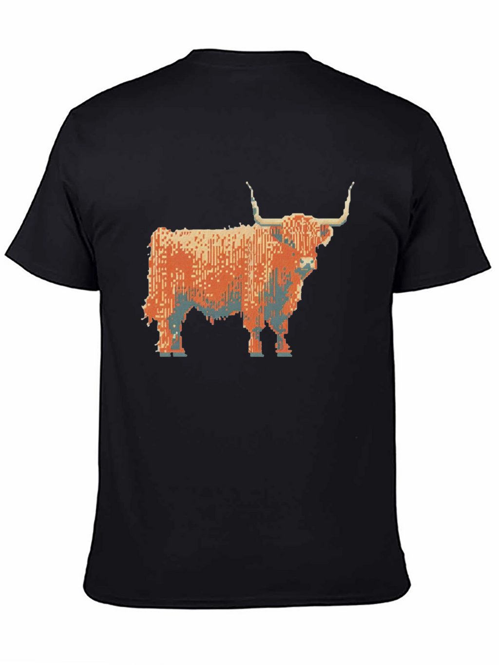Highland Cow Pixel Art T-Shirt - Black